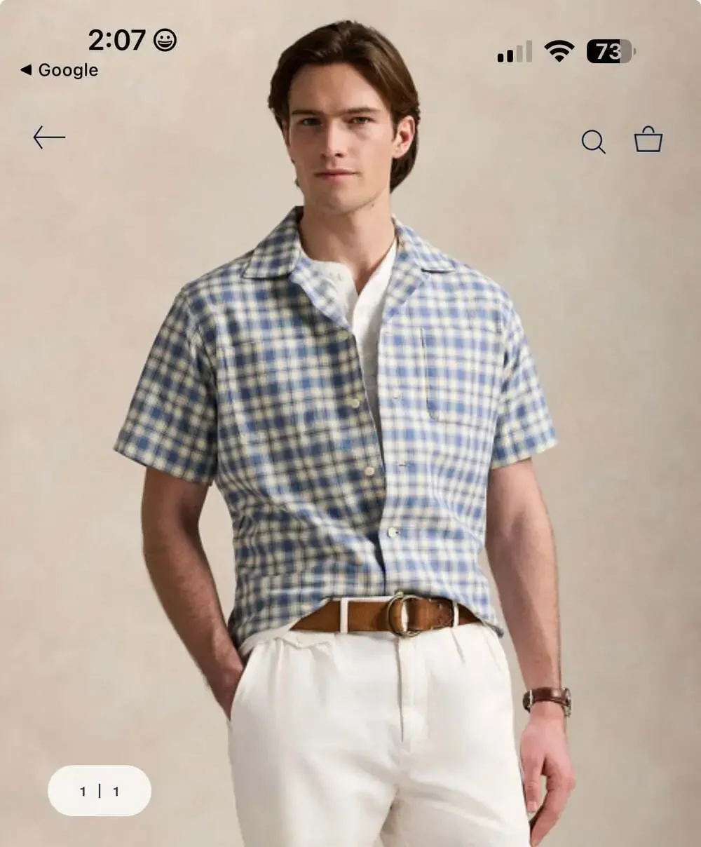 Polo Ralph Lauren Classic Fit Plaid Oxford Camp Work Shirt Blue Cream Size XL Ne